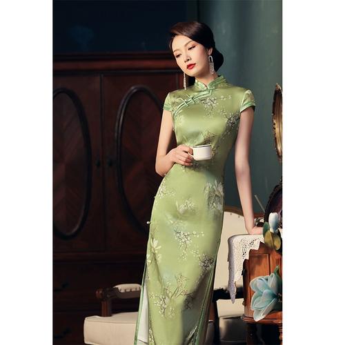 四小姐高端真丝绿色旗袍改良夏年轻款气质高端复古民国2022年新款