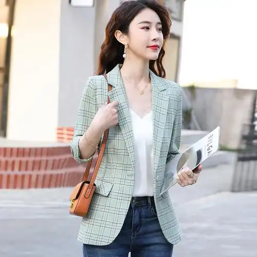 格子小西装外套内搭连衣裙女夏季新款时尚休闲网红气质女神范套装