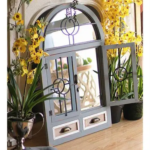 木假窗户铁艺欧式复古做旧客厅餐厅墙面壁挂道具背景墙装饰品