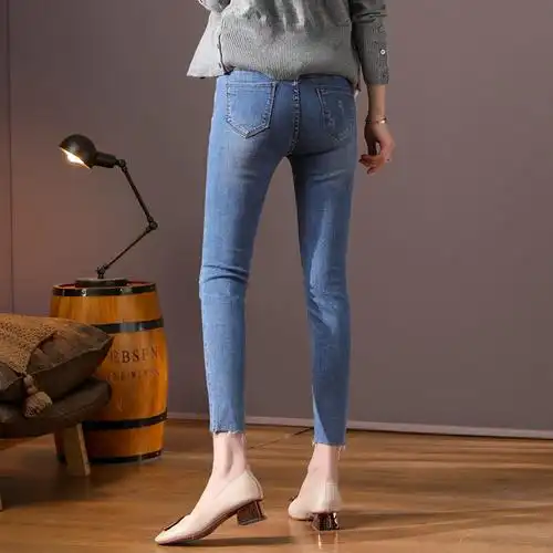 铅笔裤女九分小脚矮个子2020新款夏季不规则弹力修身显瘦薄牛仔裤