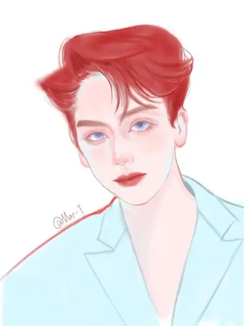 红发王嘉尔手绘头像