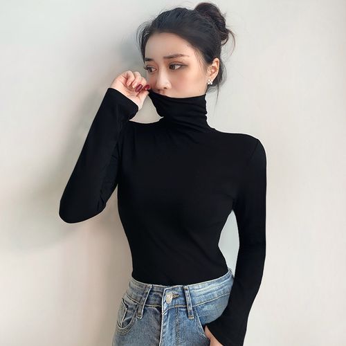 黑色高领打底衫女长袖秋冬紧身内搭秋衣纯棉t恤