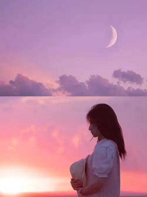 月亮与落日同在红日与粉色的裙裙太搭啦,少女心爆棚99内蒙古贝尔湖