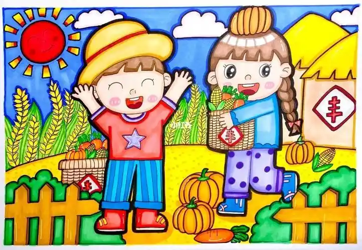 00儿童画《丰收啦》儿童画幼儿园简笔画幼儿园教师考编兴趣