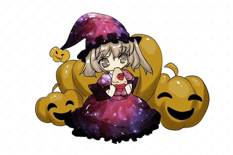 万圣节可爱小女巫日系赛璐璐原创插画