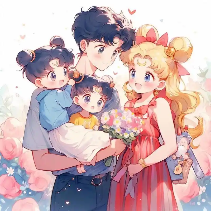 宝子们,你们要的一家四口头像来了9996 两个女儿和爸爸妈妈的头像