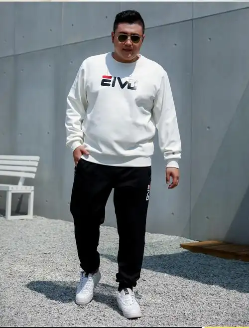 特大码男士休闲卫衣卫裤套装春装加肥加大宽松肥佬潮胖子加绒男装