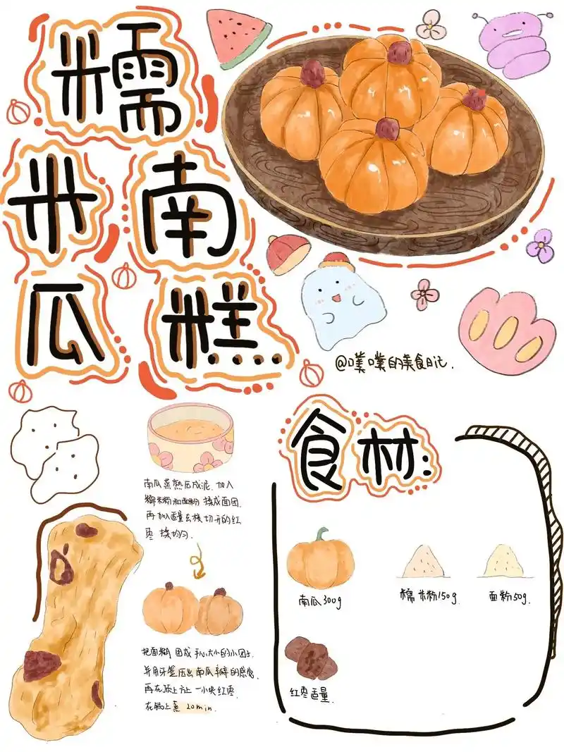 手绘食谱|糯米南瓜糕  甜甜的糯叽叽的南瓜糕,养胃又养颜,超 - 抖音