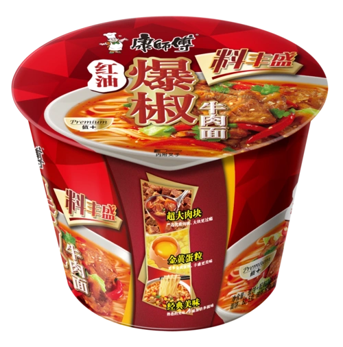 康师傅丰盛经典单桶爆椒牛肉面12桶整箱方便面泡面