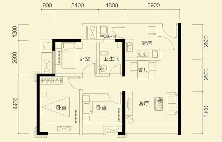 80平米三室一厅户型图