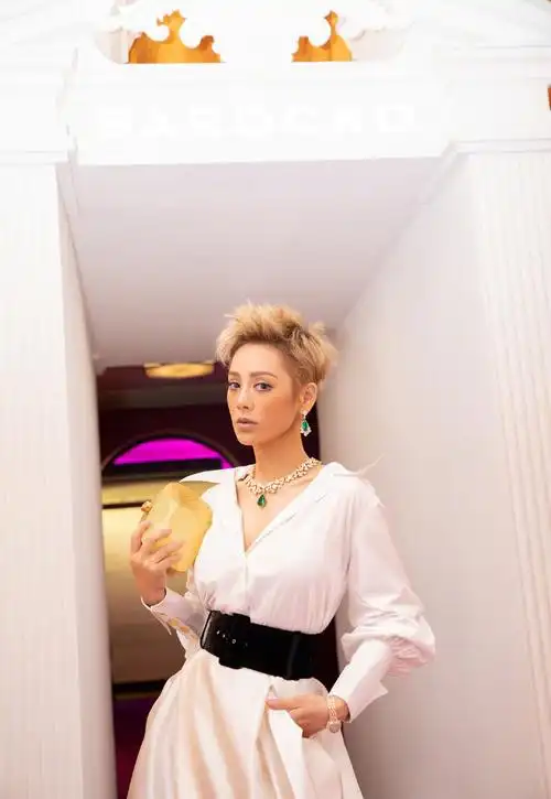 宁静白衬衣裙金短发酷帅活动照图片33