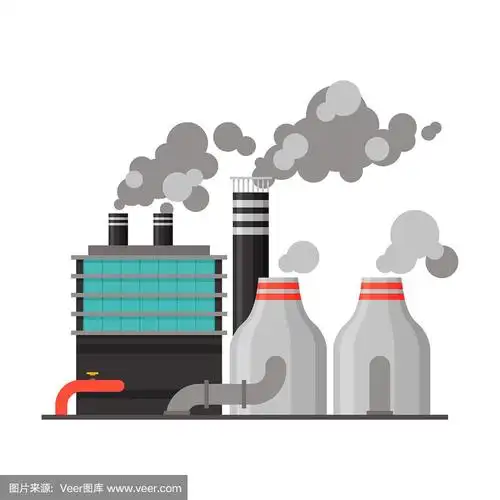 电力炼油厂,带有冒烟烟囱的工业厂房,环境污染平面矢量图