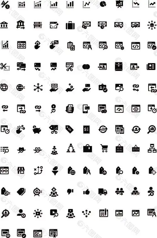 100个搜索引擎营销业务黑色图标