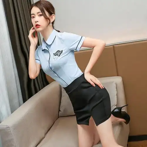 2020夏季新款桑拿沐足技师师工短袖工服酒店职业女裙套装
