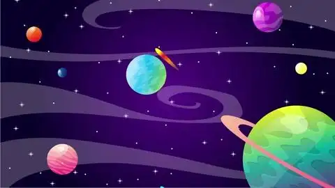 小行星在太空中展示的动画和说明性卡通行星