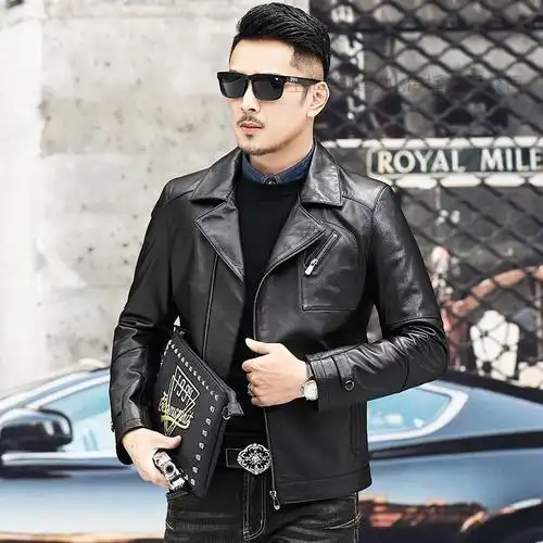 海宁男士真皮皮衣短款头层牛皮真皮夹克男西装领商务外套春秋季