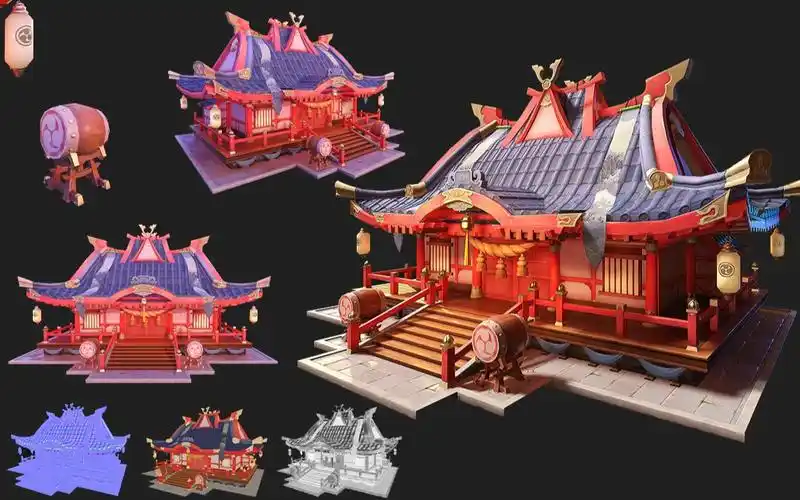 新手也可以建模出来的古风宫殿模型,3dmax古风游戏场景|建筑建模 布线