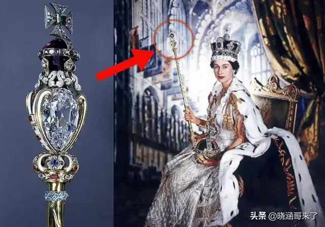 年轻的伊丽莎白二世和权杖在1908年,库里南一世加工之后的估价为250万
