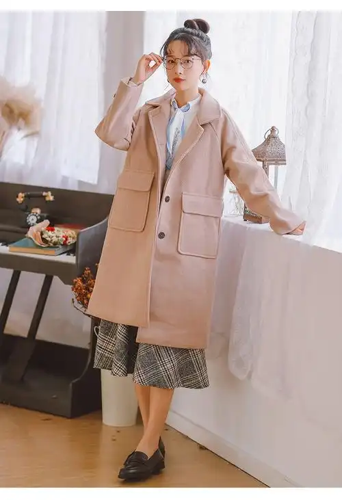 秋冬装休闲时尚女装青少女初中生高中生学院风少女韩版秋冬季毛呢棉衣