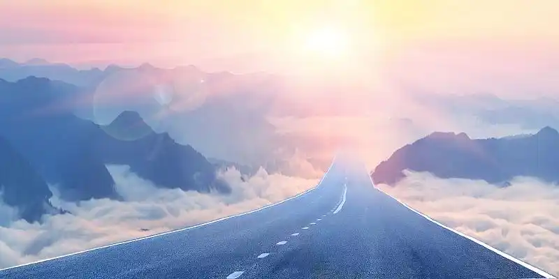 蓝色黄色唯美简约天空公路云层梦想展板背景梦想背景