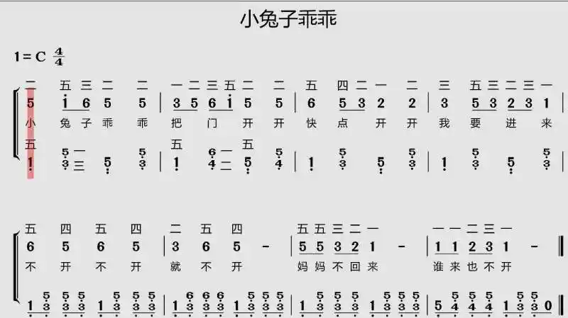 钢琴即兴伴奏入门练习小兔子乖乖双手简谱