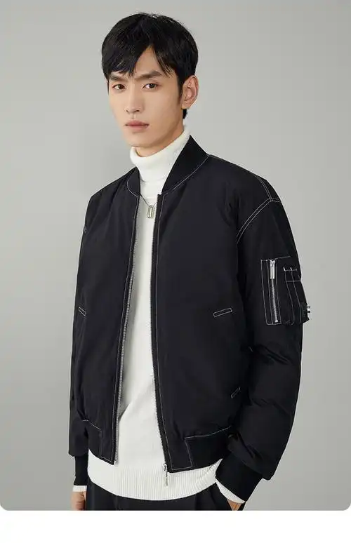 太平鸟男装冬季新款男士明线设计棒球领棉服时尚韩版夹棉夹克外套黑色