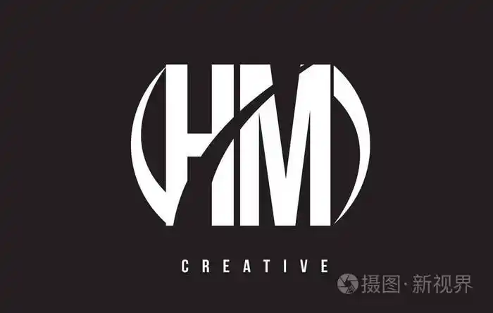 hm h m 白色字母标志设计与黑色背景