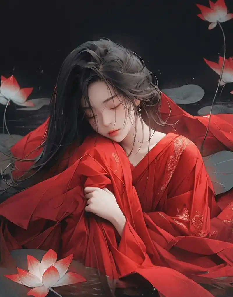 古风红衣莲花仙子头像~ 生活本不苦,苦的是我们欲望过多;人心本无累