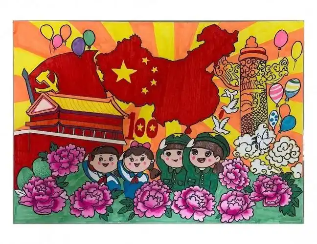 红领巾心向党绘画作品展示一