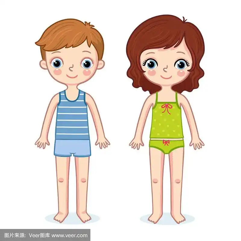 一个男孩和一个女孩站在白色的背景上.