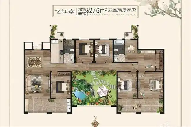 户型图空中花园位于整个大平层中心朝南的位置,大面宽朝南开间形成的