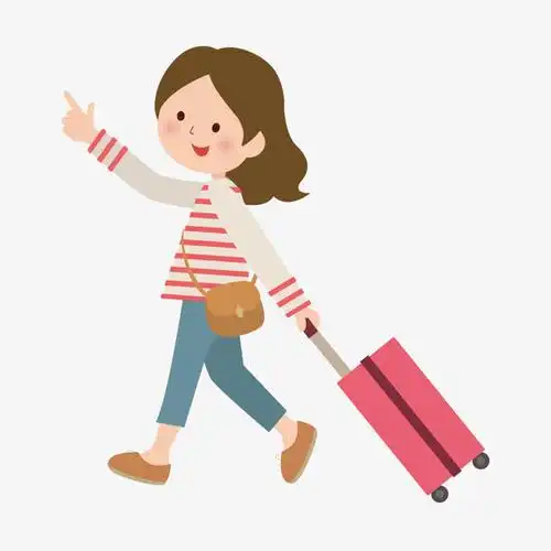 手绘卡通手拖拉杆箱女人