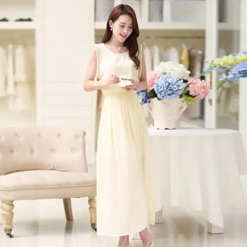 夏装甜美波西米亚修身雪纺裙子长裙连衣裙女夏韩版女装潮