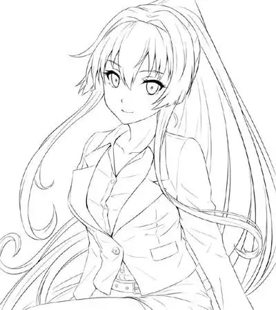 新手临摹漫画线稿图:一组漫画少女线稿