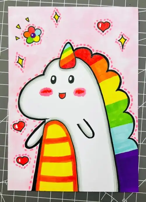 马克笔儿童画呆萌小可爱独角兽