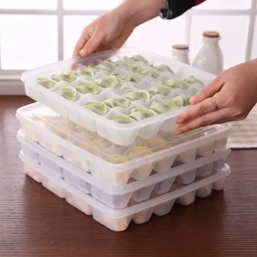 带盖保鲜盒买2送1饺子盒不粘底不串味可冷冻微波分格托盘塑料