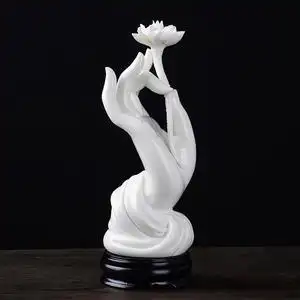 德化白瓷摆件佛手持莲花家居客厅电视壁酒柜玄关会所休闲厅装饰品