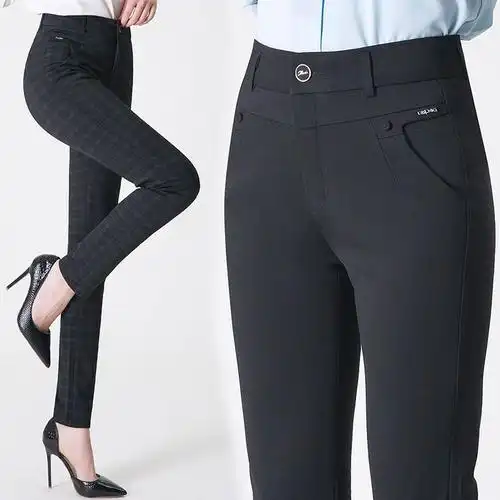 格子裤子大码休闲裤女新款休闲裤子女妈妈裤子西裤高腰休闲裤女