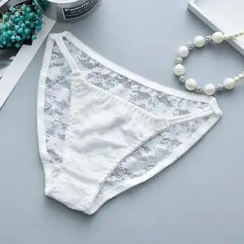 性感少女镂空透明三角裤甜美女士蕾丝边透气低腰底裤裆女内裤 白色