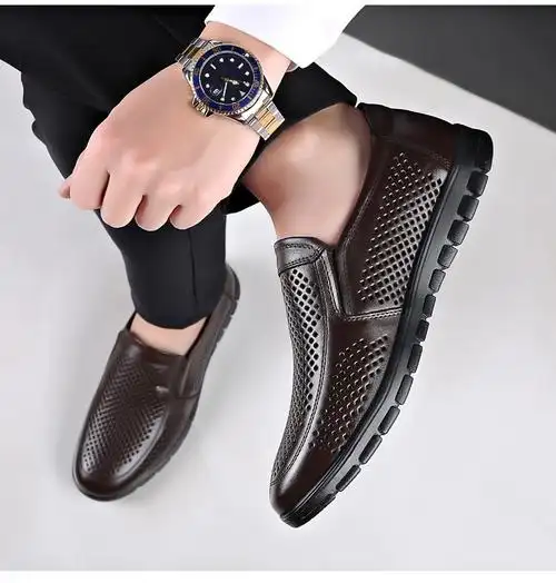 奥康男鞋 透气镂空凉皮鞋夏季真牛皮凉鞋男爸爸中年老人休闲中老年