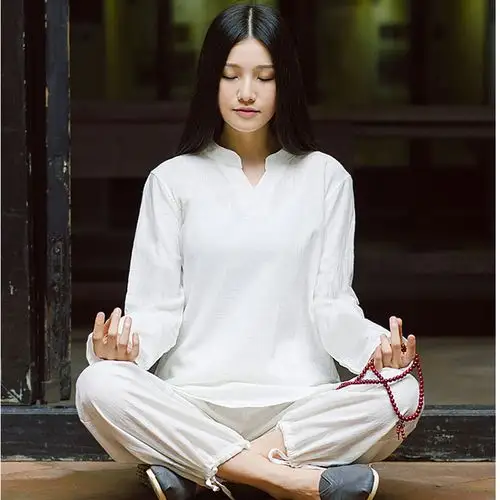 康愫雅棉麻瑜伽服套装禅修服女棉麻套装秋冬季居士服女佛教太极服