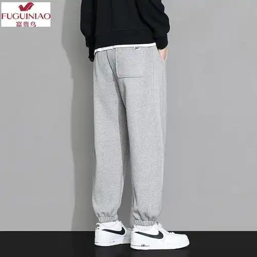 灰色卫裤青少年男秋季宽松束脚运动裤新款潮流休闲裤男士百搭哈伦裤