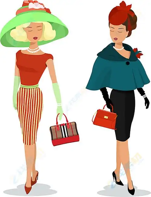 卡通时尚女郎矢量素材下载