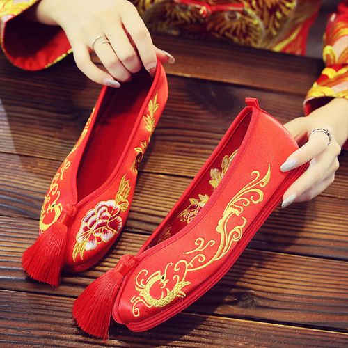 2021新款秀禾婚鞋新娘平底老北京绣花布鞋中式婚鞋上轿鞋结婚鞋子