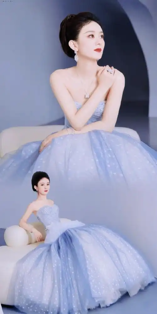赵丽颖星点莹白缀薄纱裙##赵丽颖露背