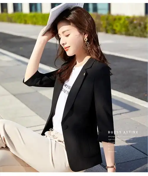 七分袖西装外套女薄款春夏2021新款韩版小个子短款修身气质小西服