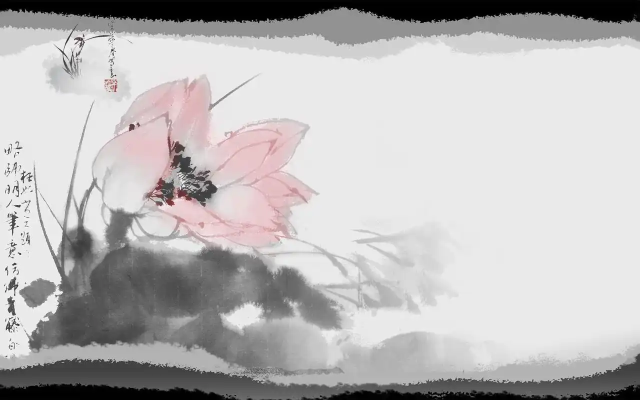 淡雅水墨画荷花桌面壁纸