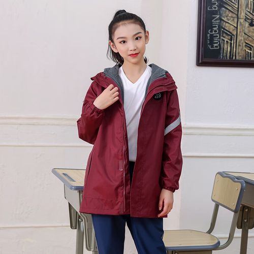 校服冲锋衣冬季三合一外套加绒加厚中小学生班服户外冲锋衣二件套 枣
