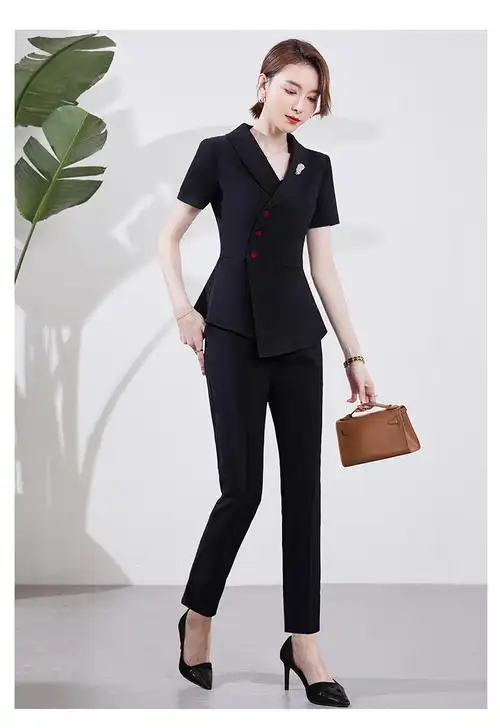 职业装套装女正装气质珠宝店夏款工装薄款西装美容师工作服定制款2110