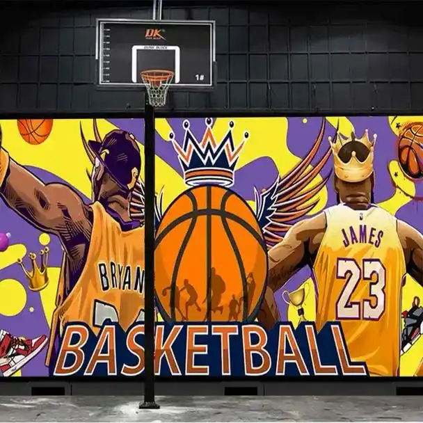 篮球场墙绘666#墙绘涂鸦 #手绘墙  - 抖音